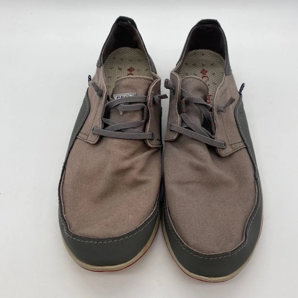 Columbia PFG Bahama Vent Boat Shoes Mens 11 Gray Red BM2658-023 Canvas Loafers